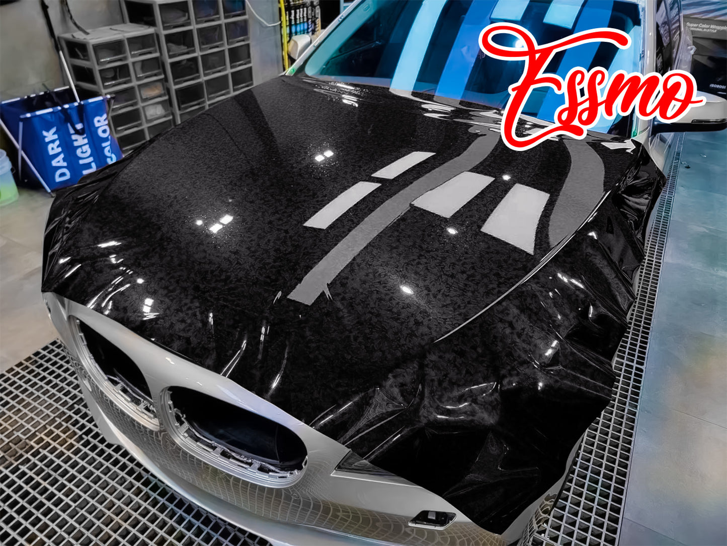 PET Marble Forged Gloss Carbon Fiber Textured Black Vinyl Wrap