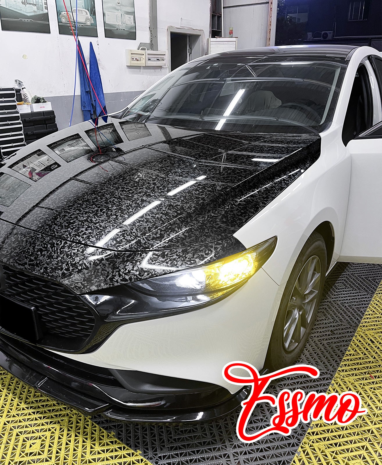 PET Marble Forged Gloss Carbon Fiber Textured Silver Vinyl Wrap