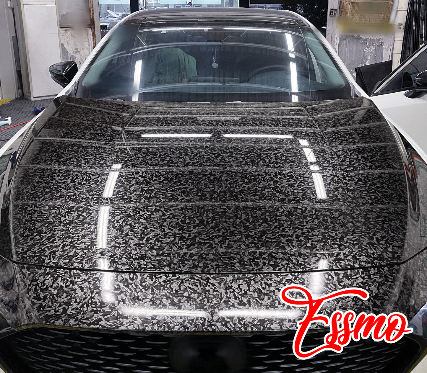 PET Marble Forged Gloss Carbon Fiber Textured Silver Vinyl Wrap