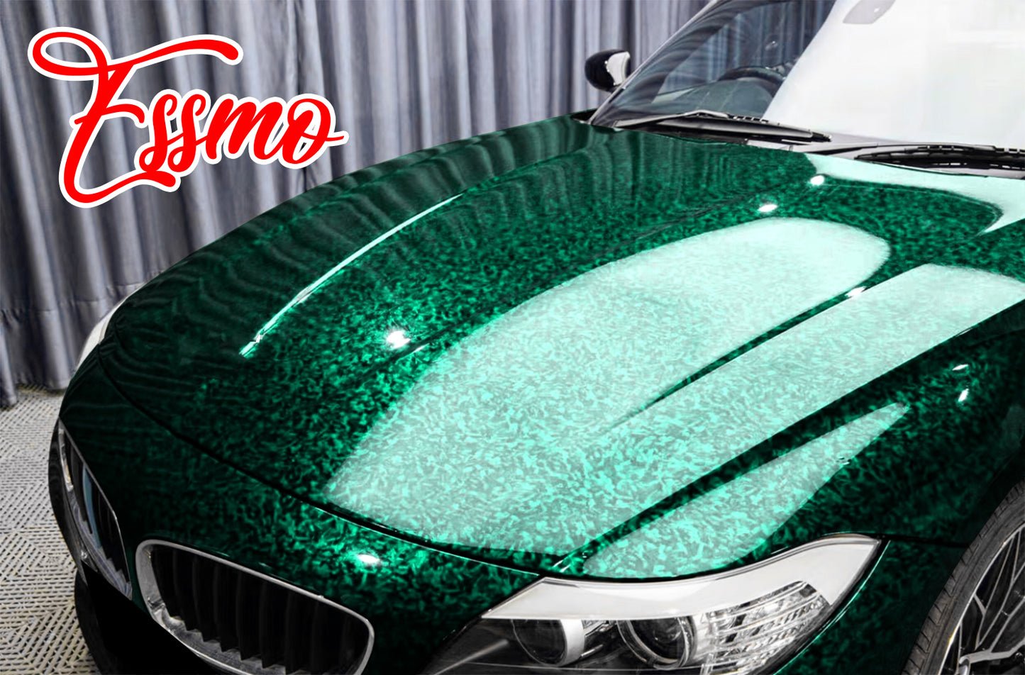 PET Marble Forged Gloss Carbon Fiber Textured Emerald Green Vinyl Wrap