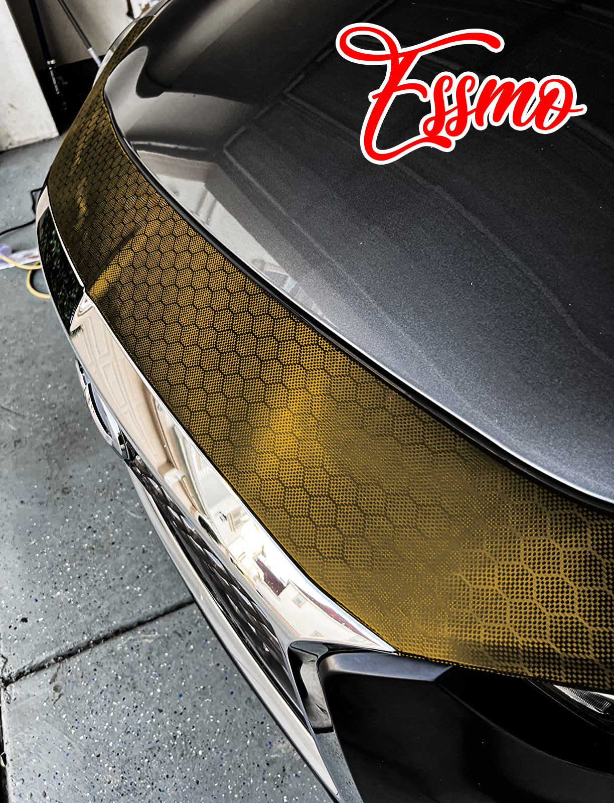 PET Honeycomb Carbon Fiber Satin Bond Gold Hex Vinyl Wrap