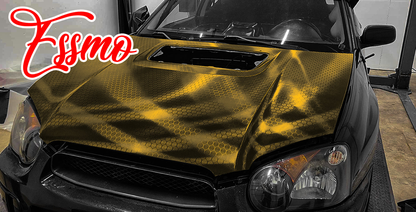 PET Honeycomb Carbon Fiber Satin Bond Gold Hex Vinyl Wrap