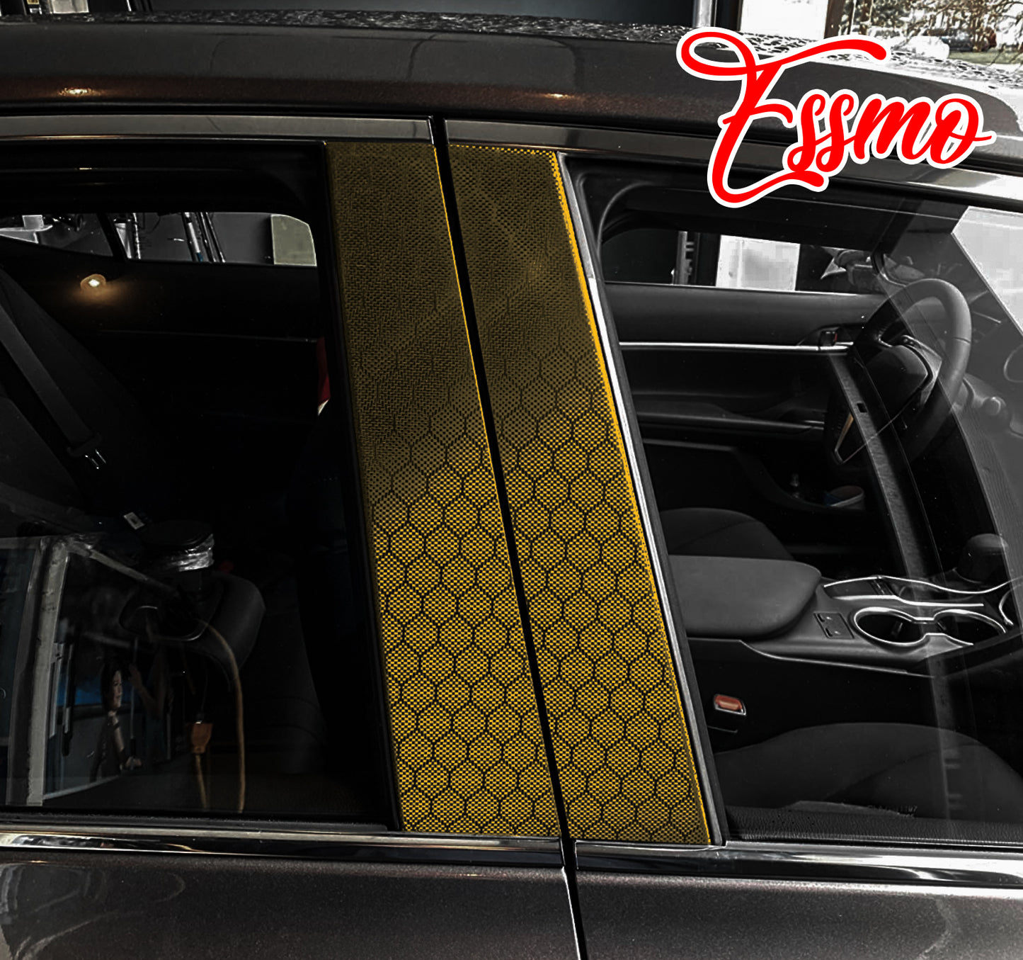 PET Honeycomb Carbon Fiber Satin Bond Gold Hex Vinyl Wrap
