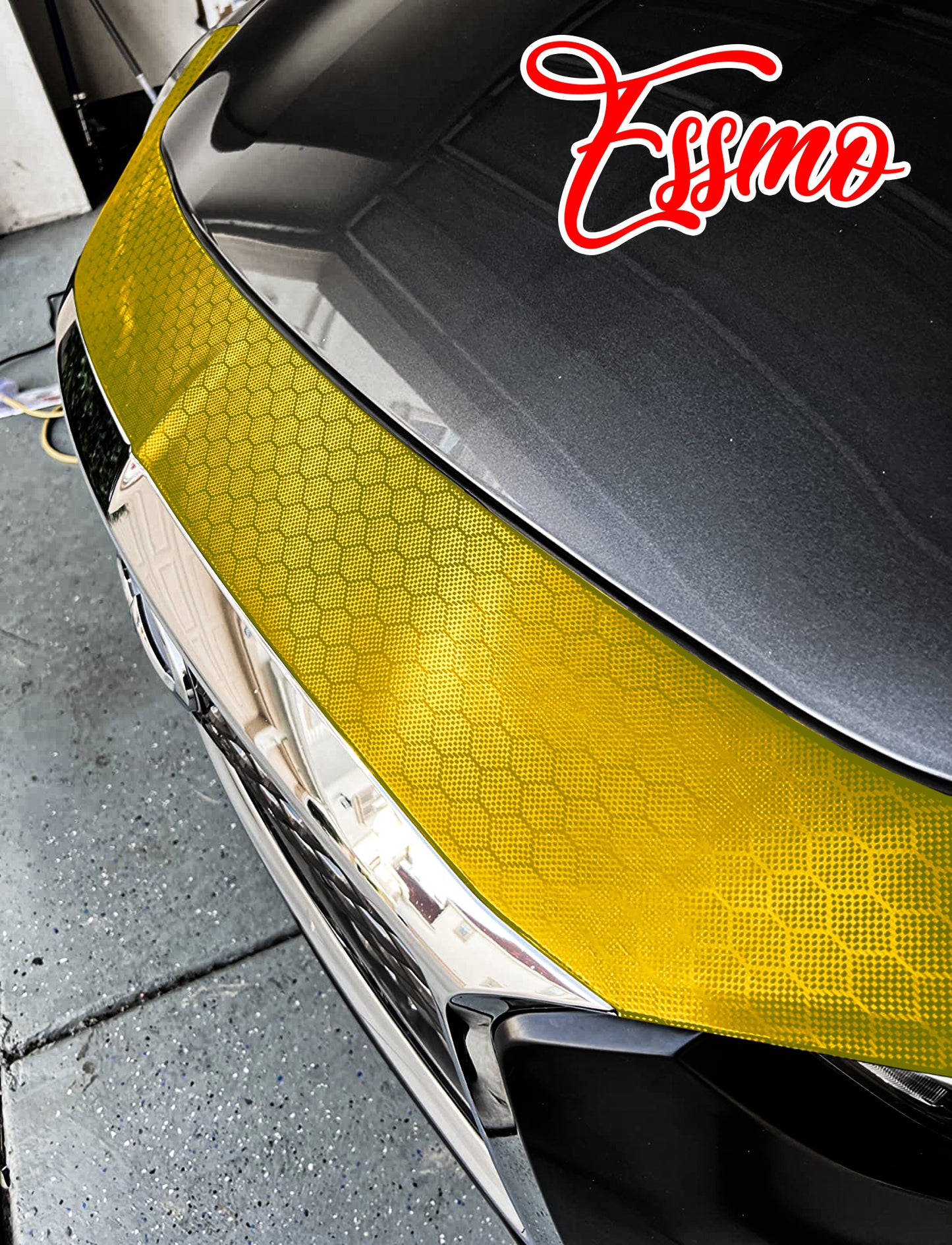 PET Honeycomb Carbon Fiber Satin Golden Yellow Hex Vinyl Wrap