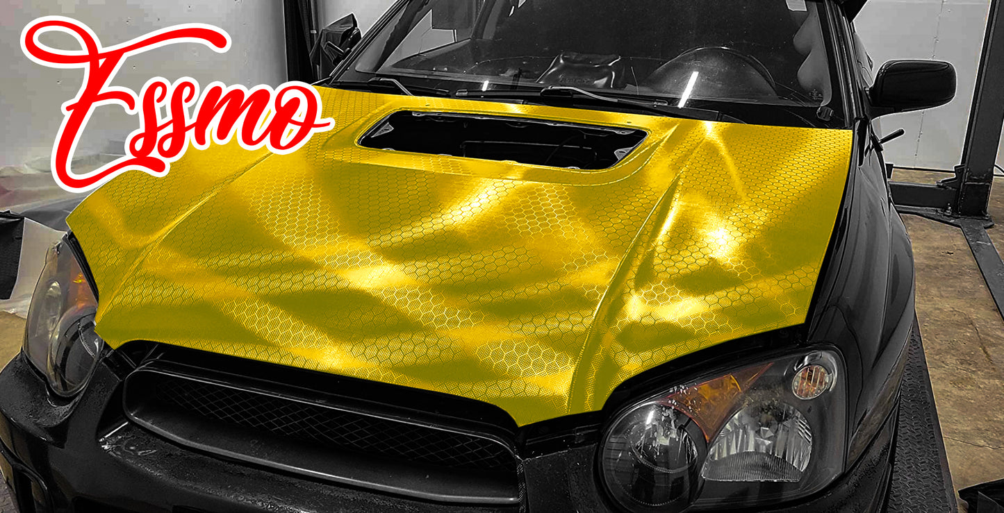 PET Honeycomb Carbon Fiber Satin Golden Yellow Hex Vinyl Wrap
