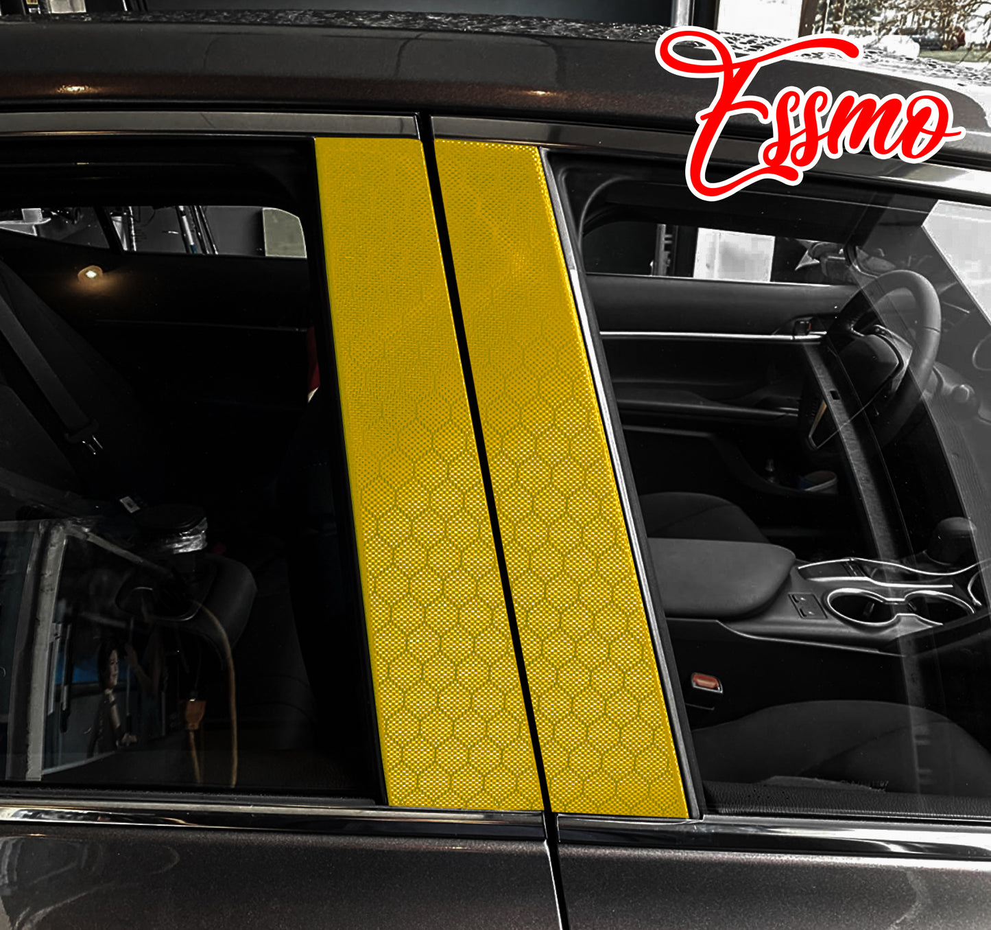 PET Honeycomb Carbon Fiber Satin Golden Yellow Hex Vinyl Wrap