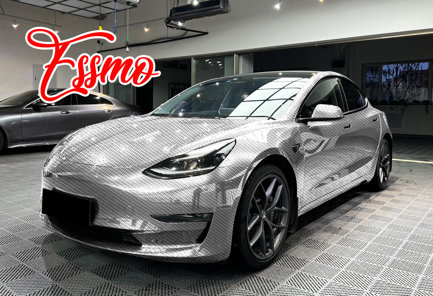 PET Squadron Carbon Fiber Gloss Silver Vinyl Wrap