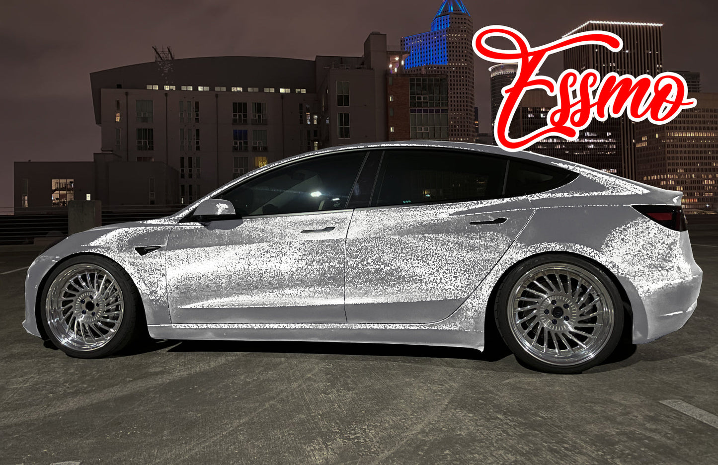 PET Damascus Forged Satin Silver Vinyl Wrap