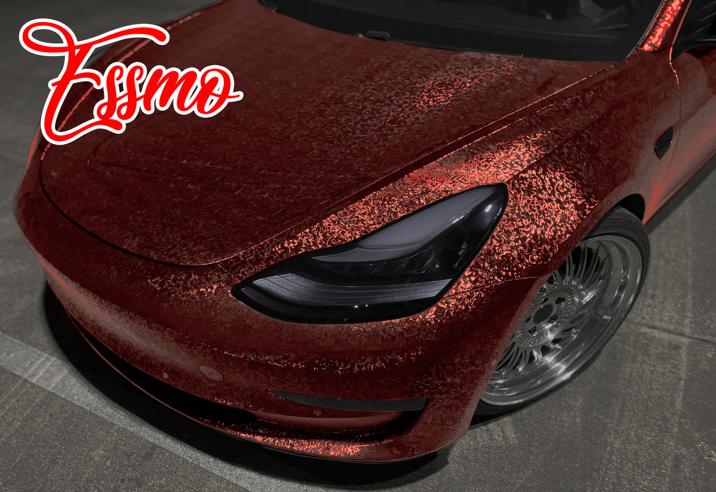 PET Damascus Forged Satin Dark Red Vinyl Wrap