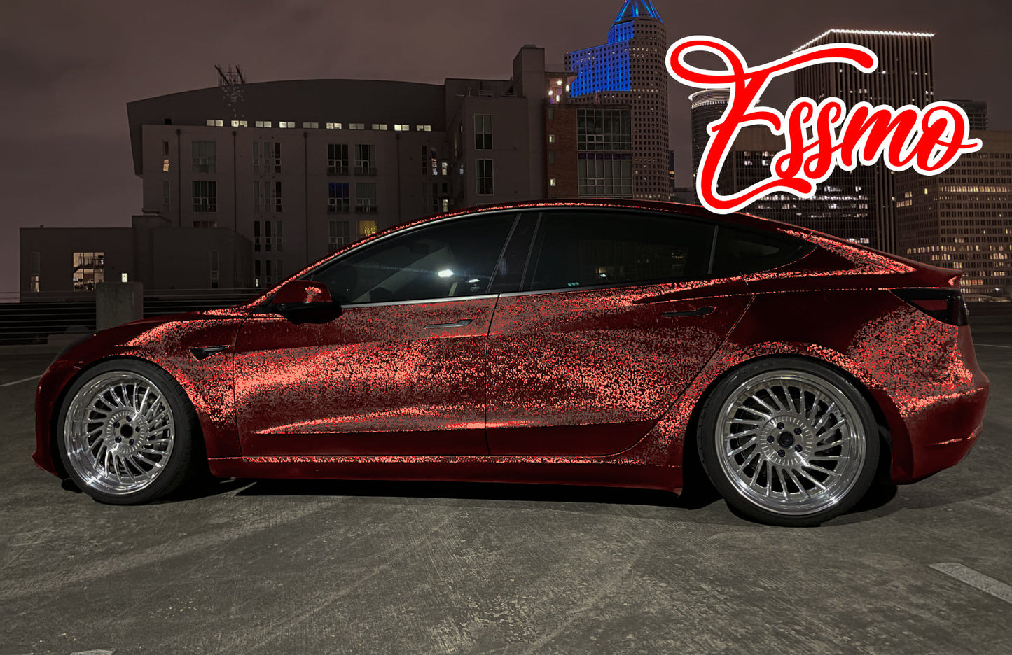 PET Damascus Forged Satin Dark Red Vinyl Wrap