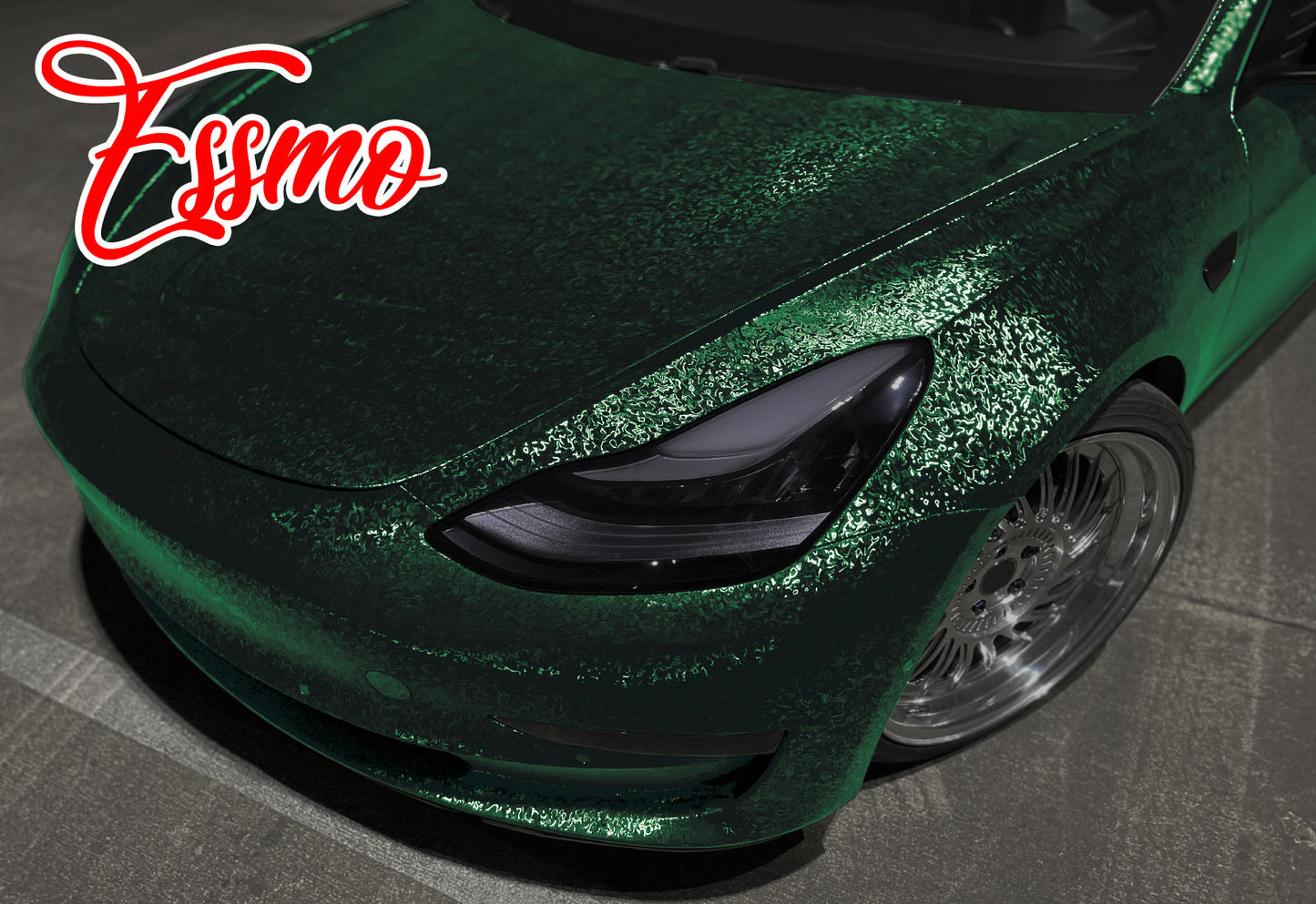 PET Damascus Forged Satin Venom Green Vinyl Wrap