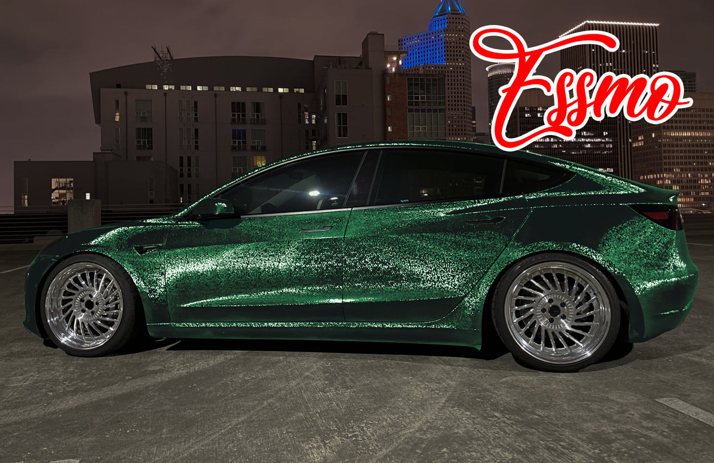 PET Damascus Forged Satin Venom Green Vinyl Wrap