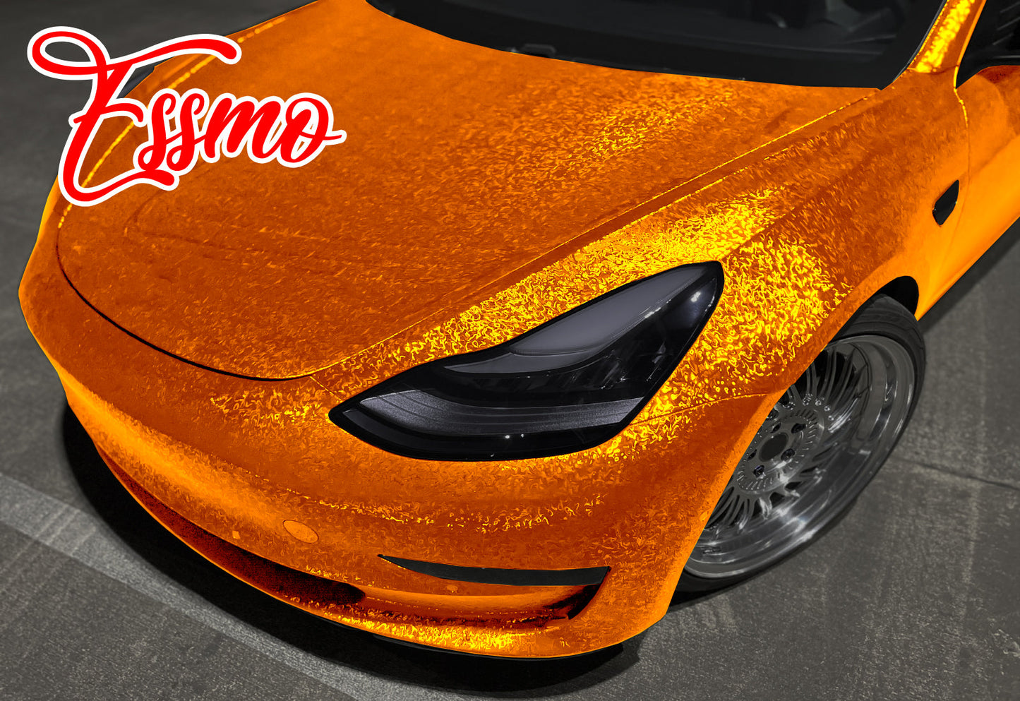 PET Damascus Forged Satin Lava Orange Vinyl Wrap