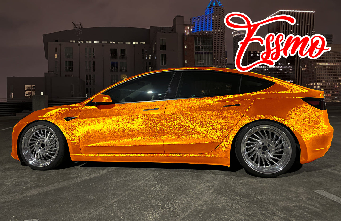 PET Damascus Forged Satin Lava Orange Vinyl Wrap