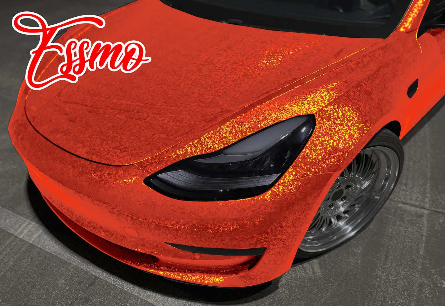 PET Damascus Forged Satin Flame Red Vinyl Wrap