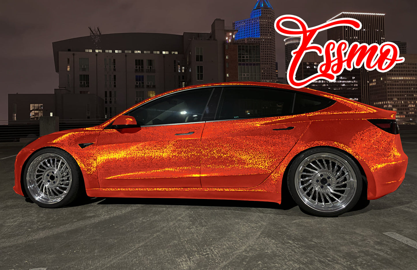 PET Damascus Forged Satin Flame Red Vinyl Wrap