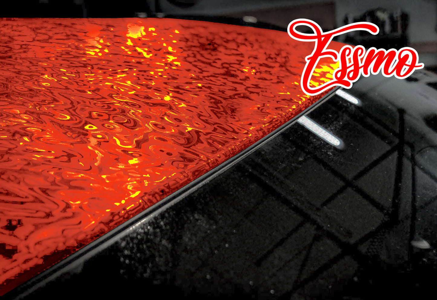 PET Damascus Forged Satin Flame Red Vinyl Wrap