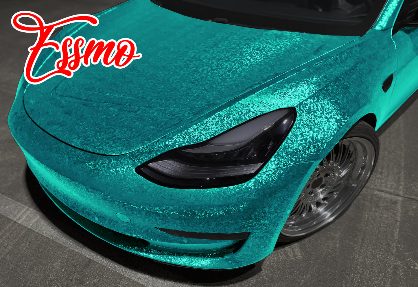 PET Damascus Forged Satin Teal Vinyl Wrap