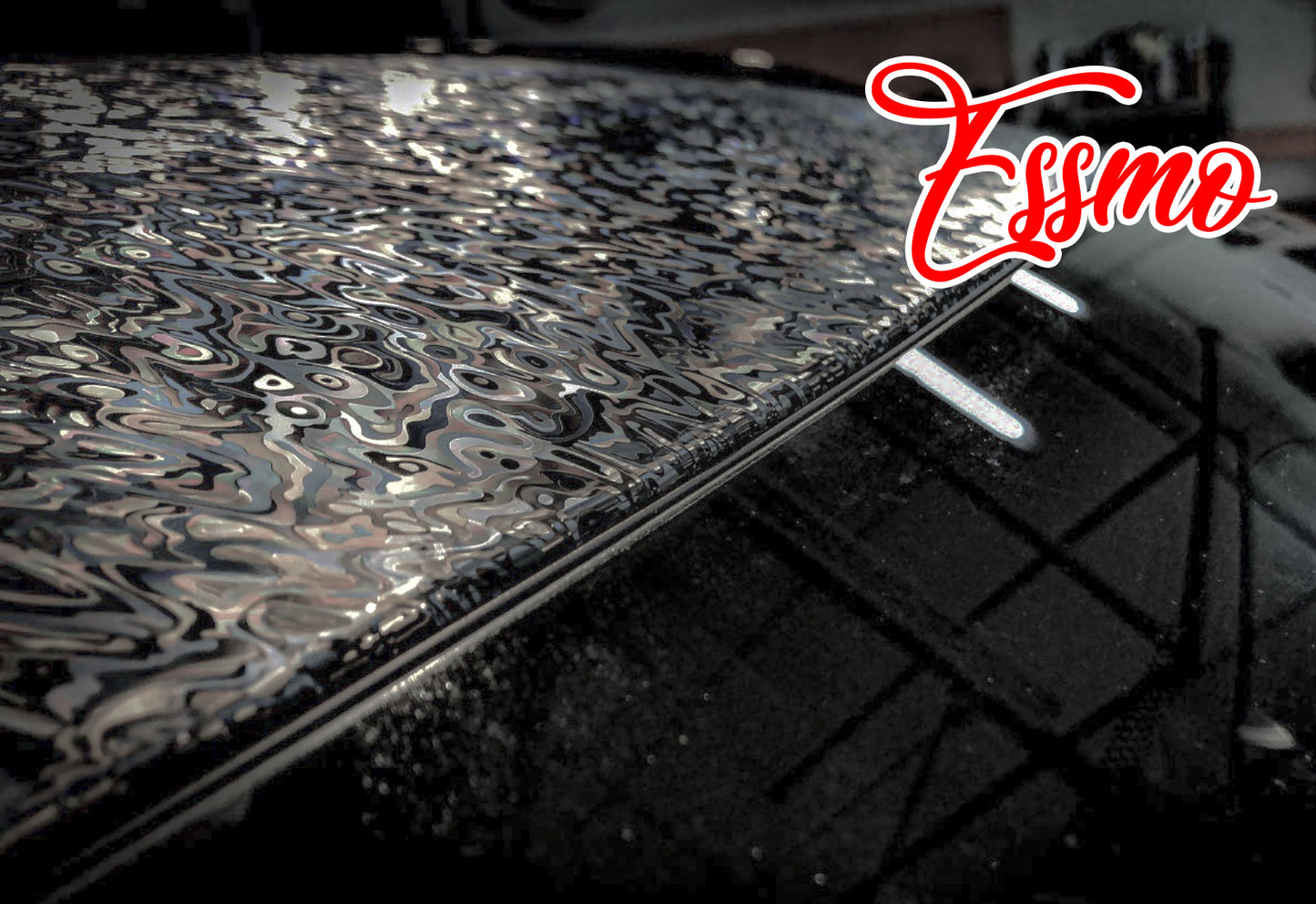 PET Damascus Forged Gloss Black Vinyl Wrap