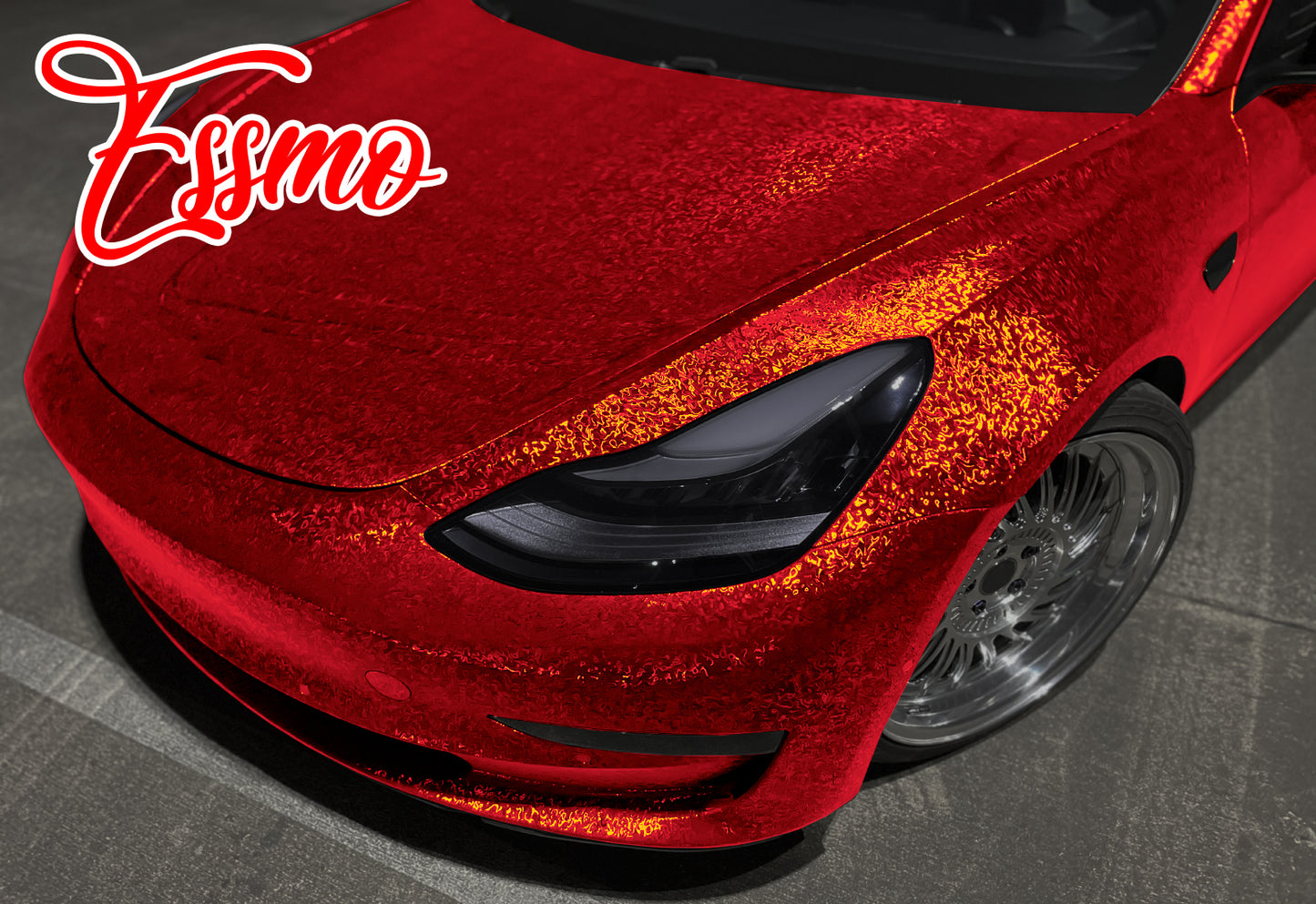 PET Damascus Forged Gloss Dark Red Vinyl Wrap