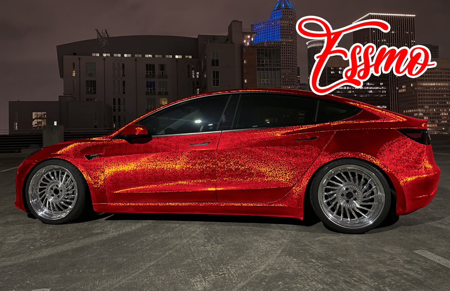 PET Damascus Forged Gloss Dark Red Vinyl Wrap