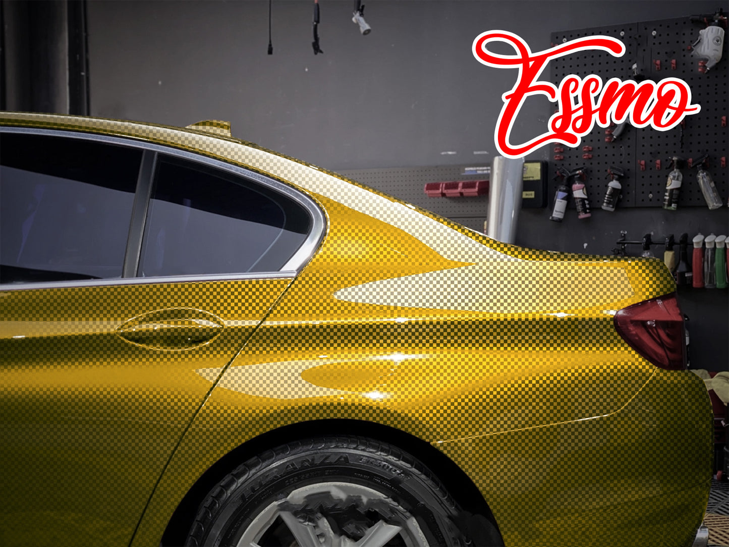 PET Chrome Checker Carbon Fiber Gloss Gold Vinyl Wrap