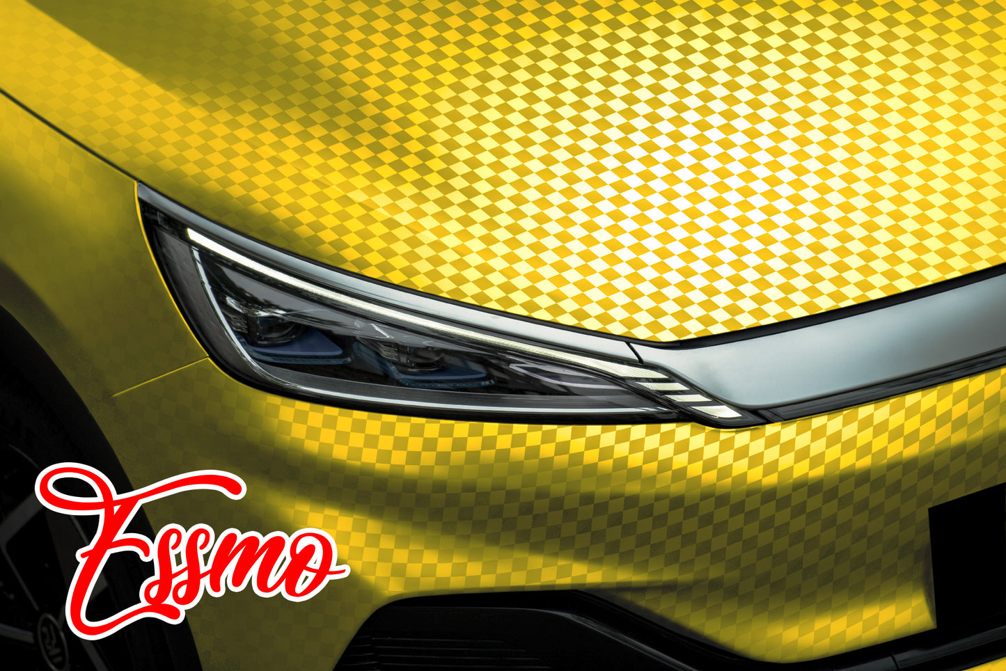 PET Chrome Checker Carbon Fiber Satin Gold Vinyl Wrap
