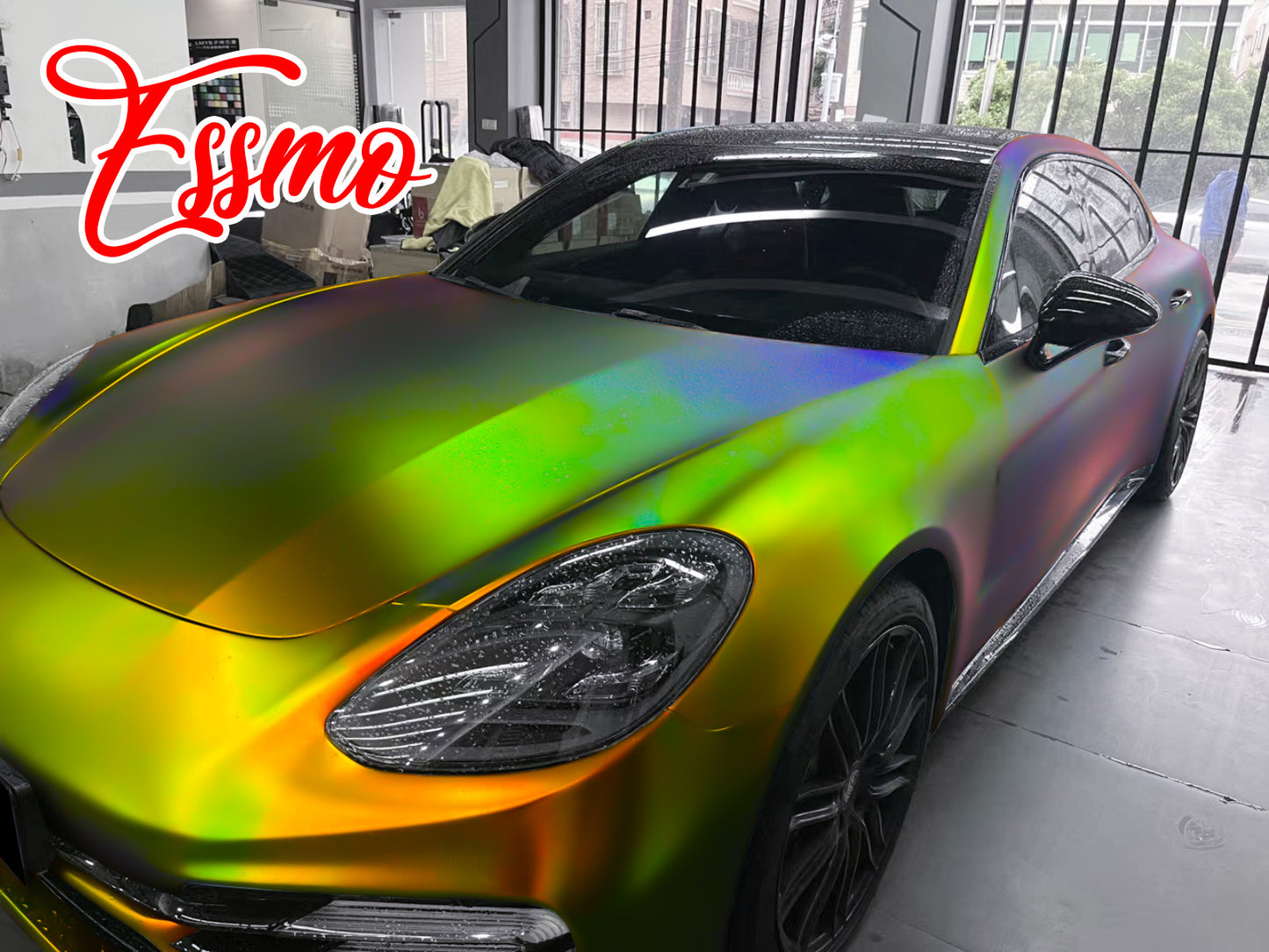 PET Neo Holographic Satin Orange Green Chrome Vinyl Wrap