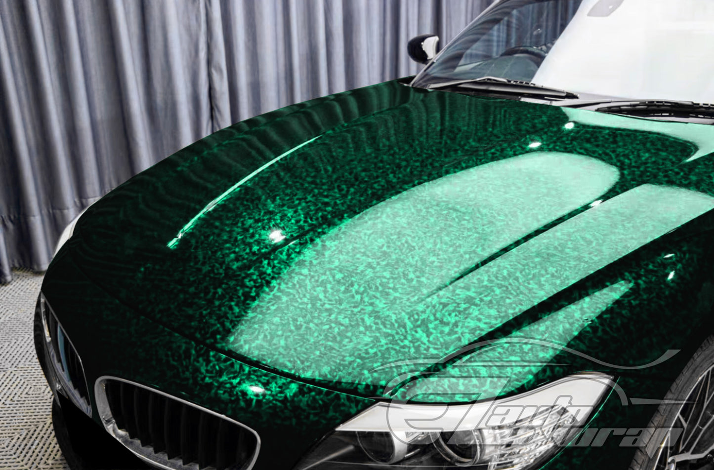24K Chopped Forged Carbon Fiber Gloss Midnight Green Vinyl Wrap