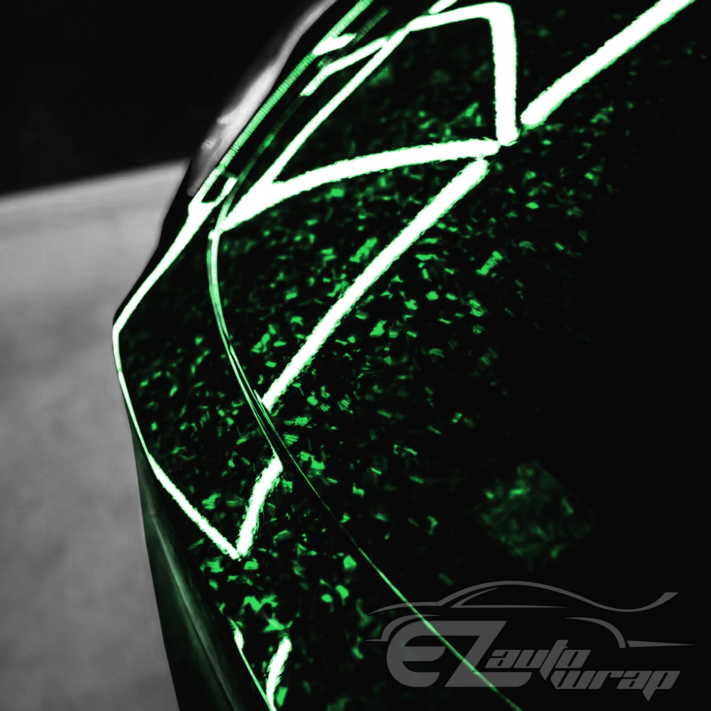 24K Chopped Forged Carbon Fiber Gloss Venom Green Vinyl Wrap