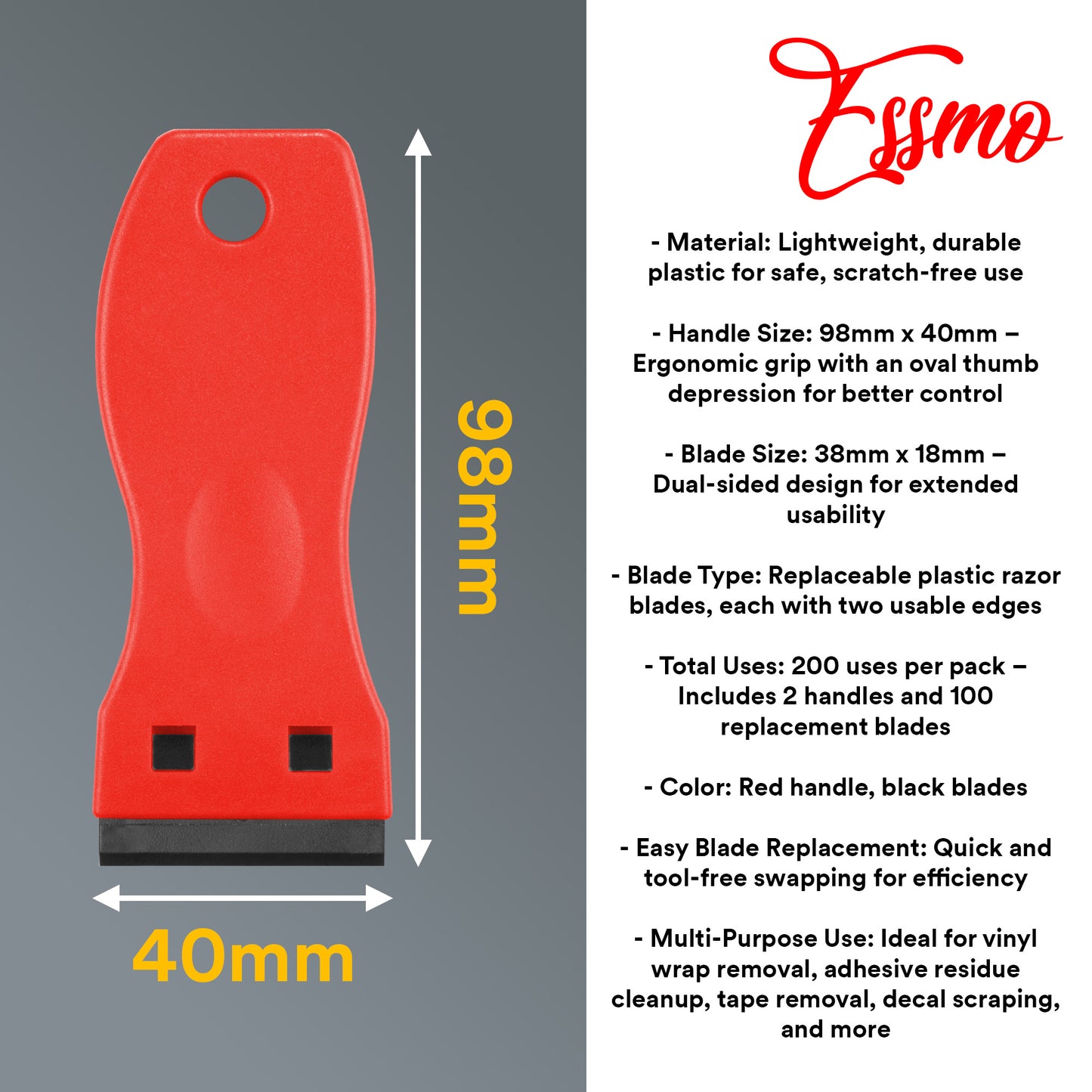 ESSMO Vinyl Wrap Razor Blade Scraper for Vinyl Wrap Tint Adhesive Remover