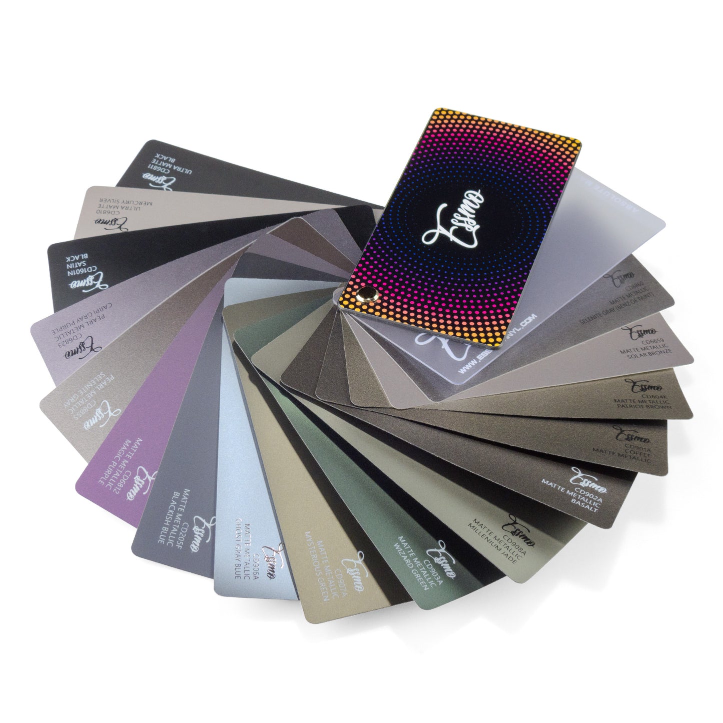ESSMO Swatch PET Backing Version - Super Gloss Metallic PET Deck Book Auto Wrap Vinyl Wrapping Film