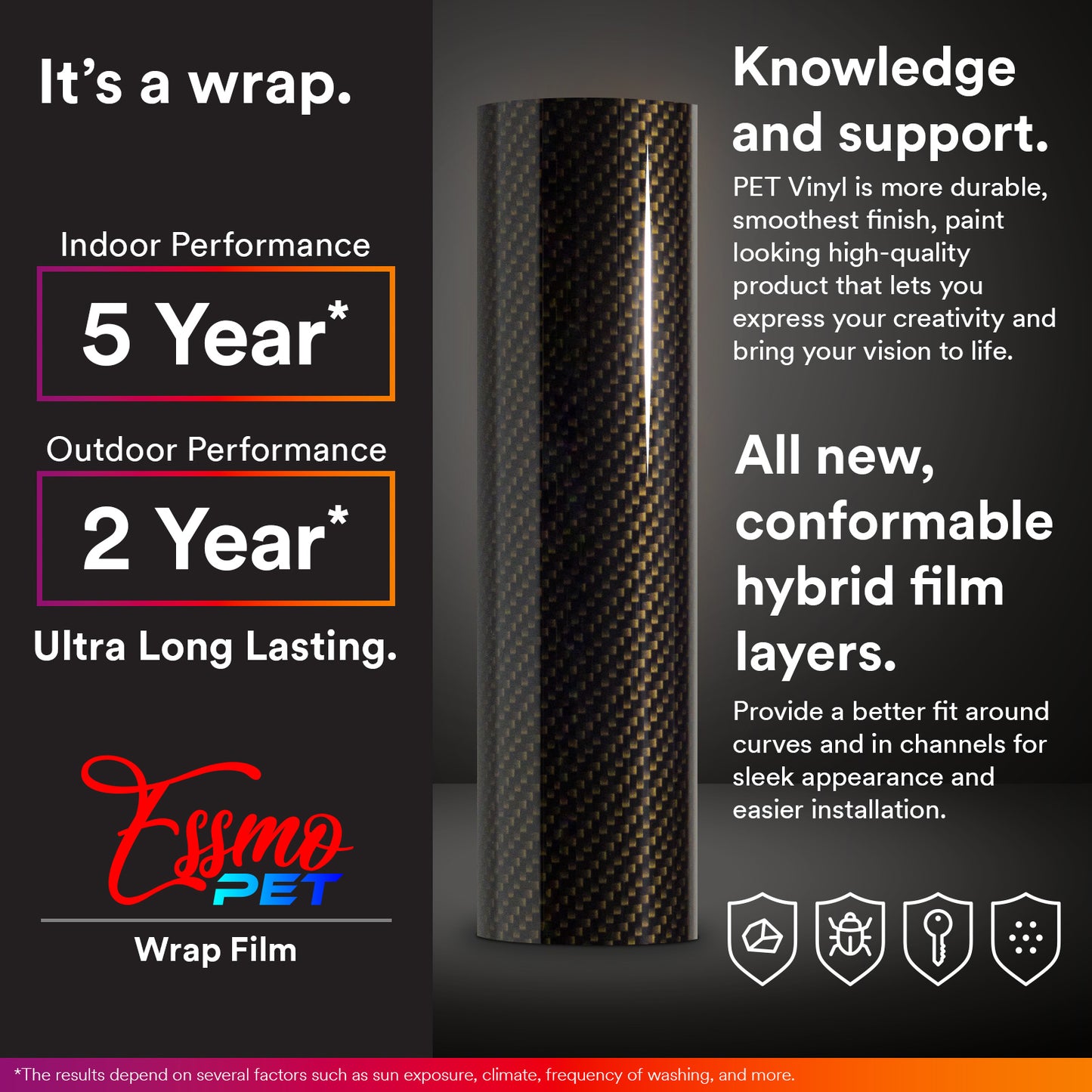 PET 3K Ceramic Carbon Fiber Matte Black Gold Vinyl Wrap