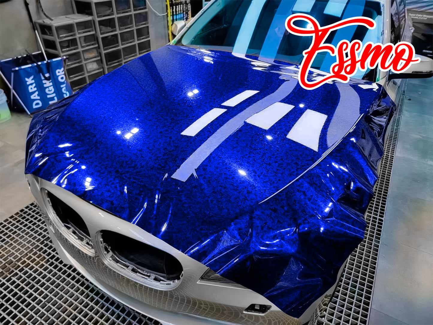 24K Chopped Forged Carbon Fiber Gloss Blue Vinyl Wrap