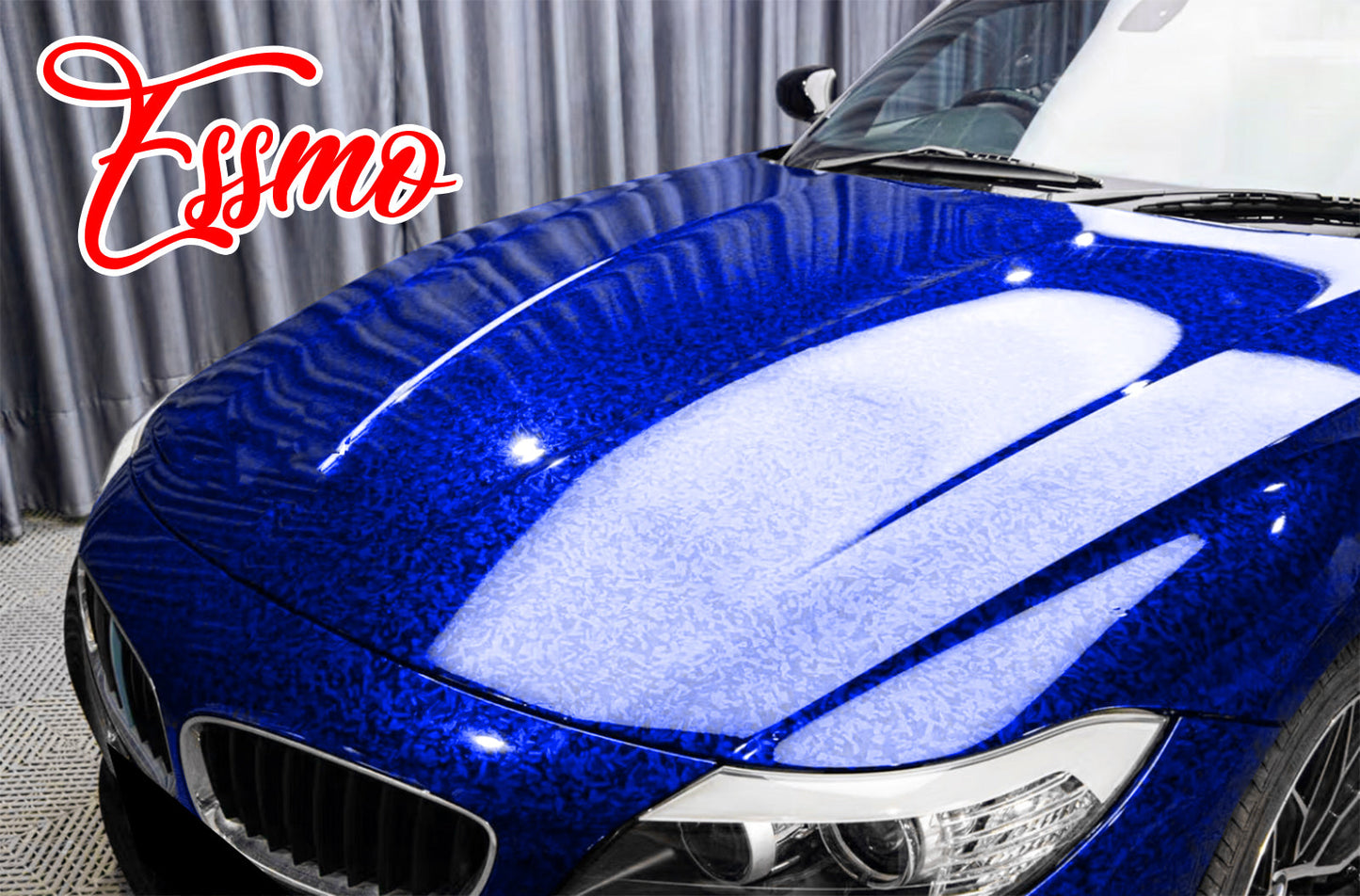 24K Chopped Forged Carbon Fiber Gloss Blue Vinyl Wrap