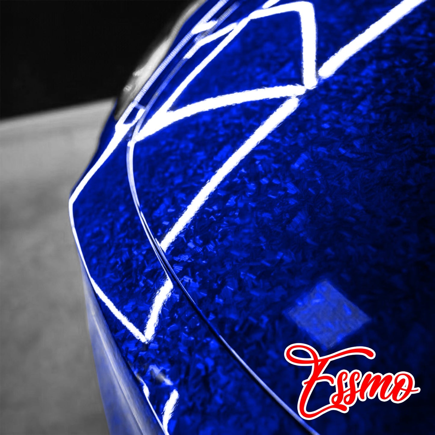 24K Chopped Forged Carbon Fiber Gloss Blue Vinyl Wrap