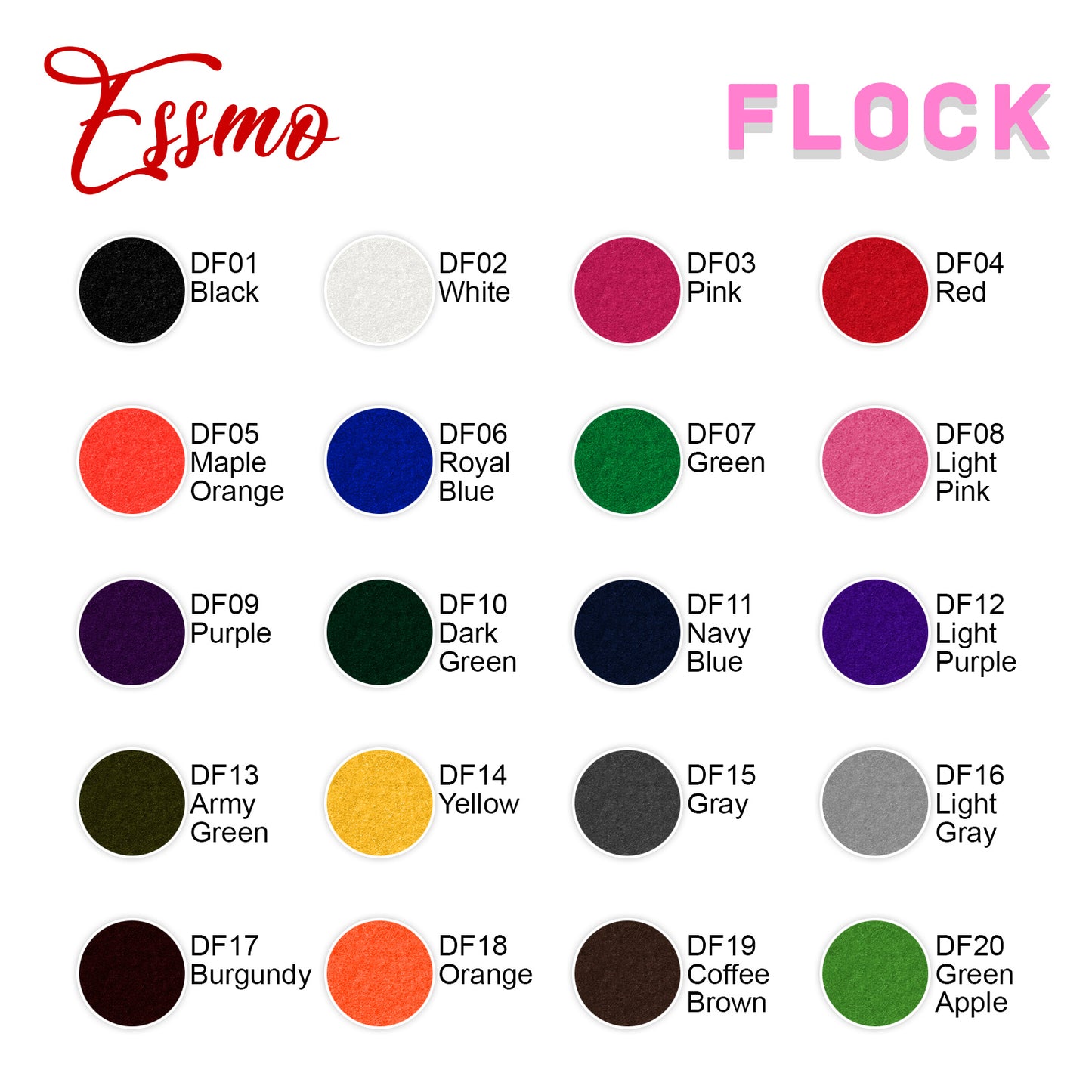 20pcs 20 Colors Flock Heat Transfer Vinyl 12"x10" HTV Bundle