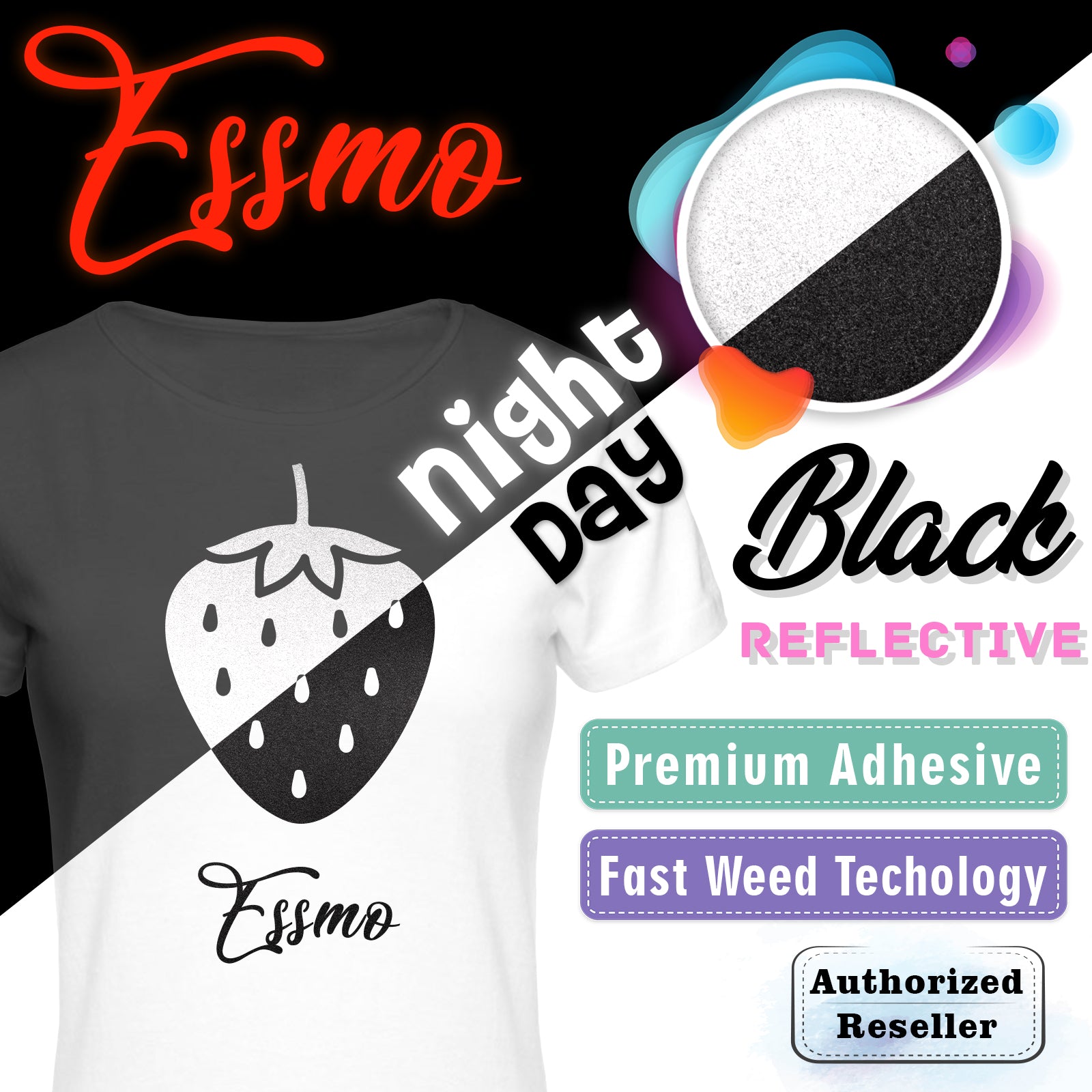 ESSMO™ Black / Silver Reflective Heat Transfer Vinyl HTV RT02 – Essmovinyl