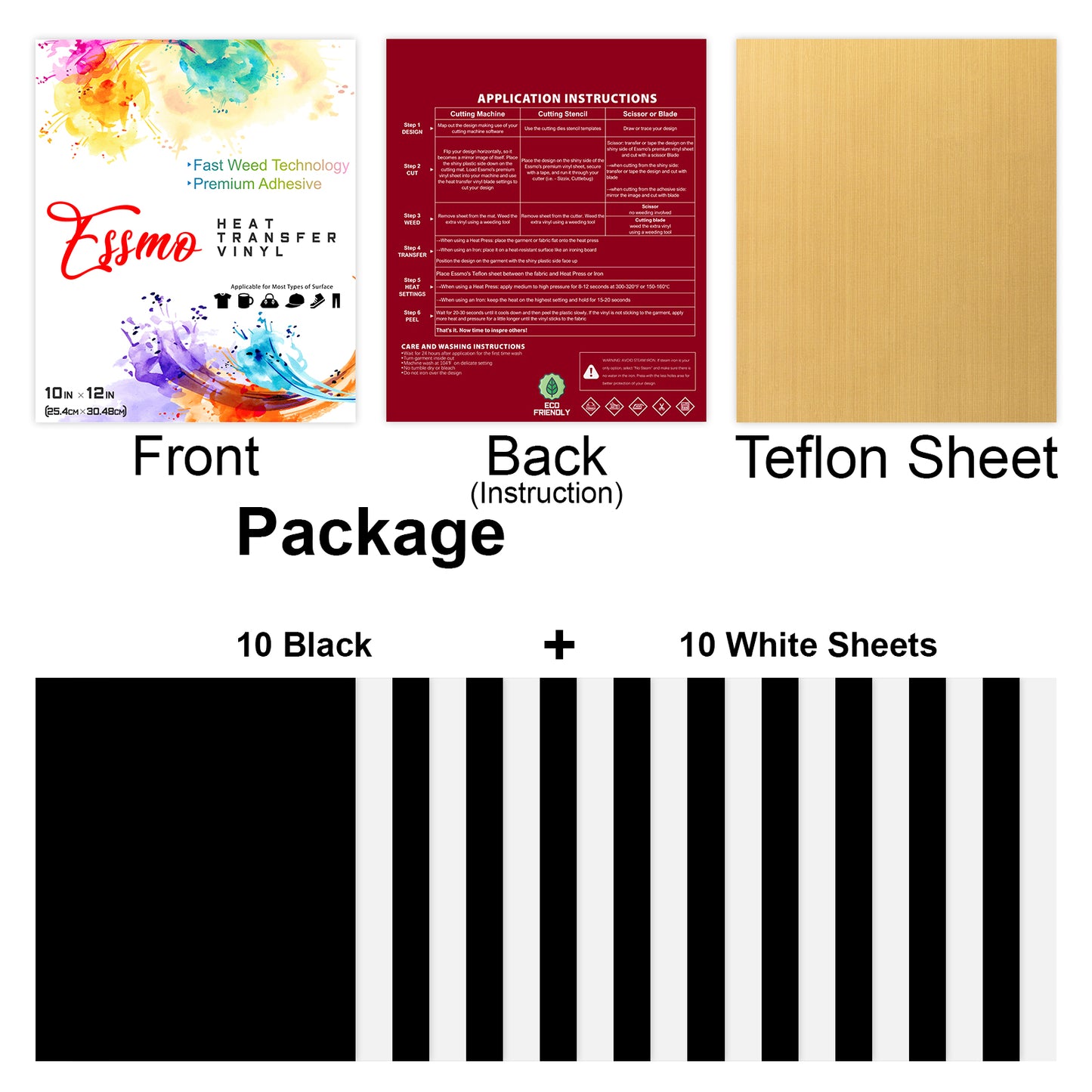 20pcs Black & White Matte Heat Transfer Vinyl 12"x10" HTV Bundle