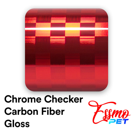 PET Chrome Checker Carbon Fiber Gloss Red Vinyl Wrap