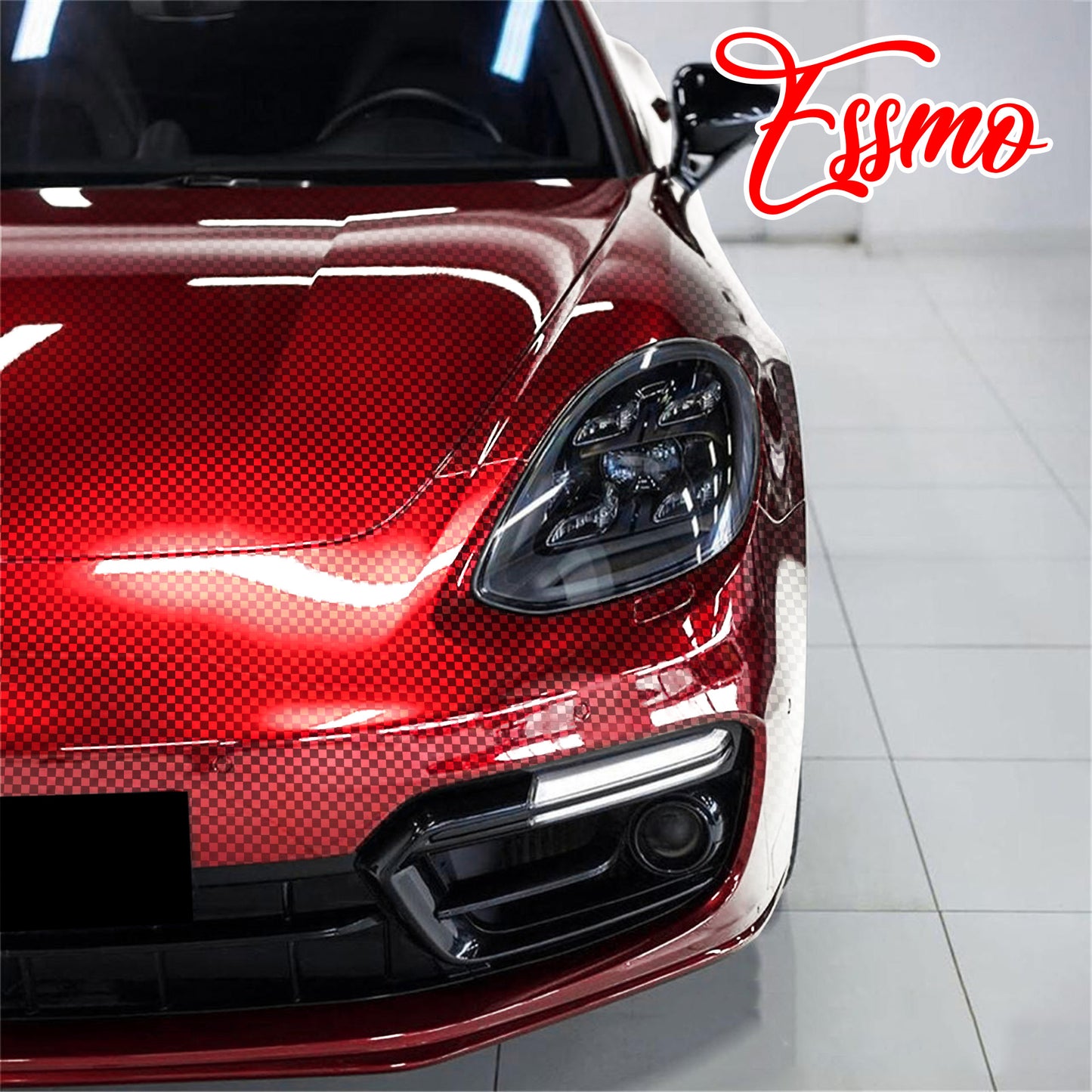 PET Chrome Checker Carbon Fiber Gloss Red Vinyl Wrap