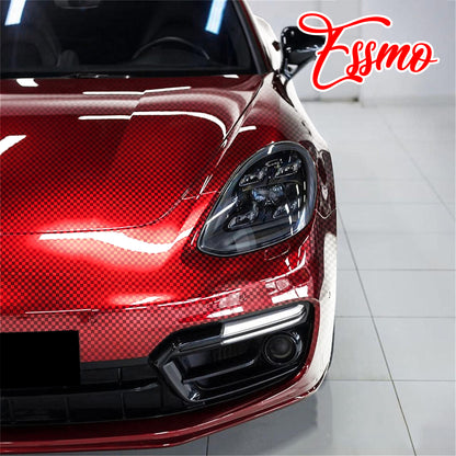 PET Chrome Checker Carbon Fiber Gloss Red Vinyl Wrap