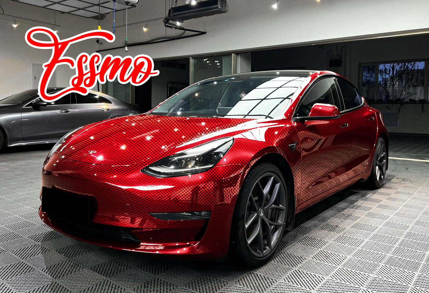 PET Chrome Checker Carbon Fiber Gloss Red Vinyl Wrap