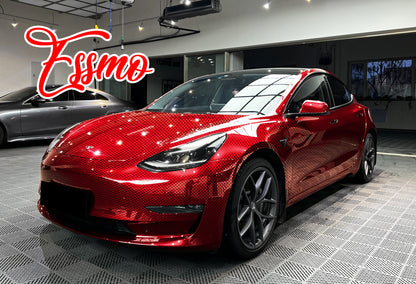 PET Chrome Checker Carbon Fiber Gloss Red Vinyl Wrap