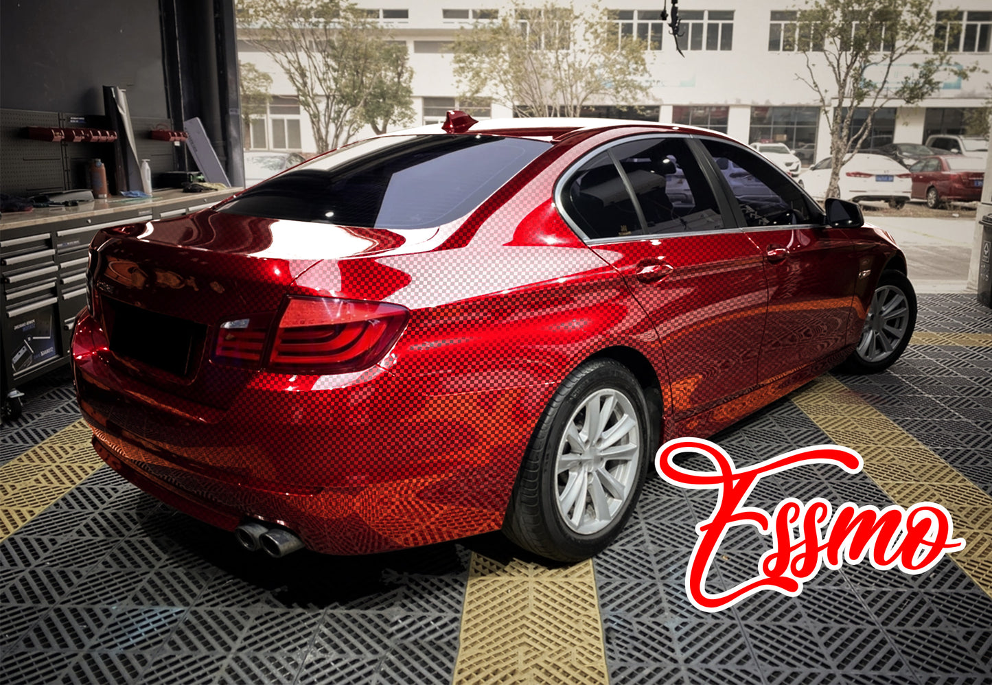 PET Chrome Checker Carbon Fiber Gloss Red Vinyl Wrap