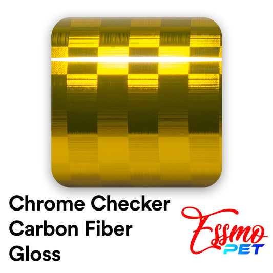 PET Chrome Checker Carbon Fiber Gloss Gold Vinyl Wrap