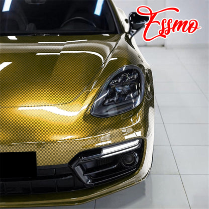 PET Chrome Checker Carbon Fiber Gloss Gold Vinyl Wrap