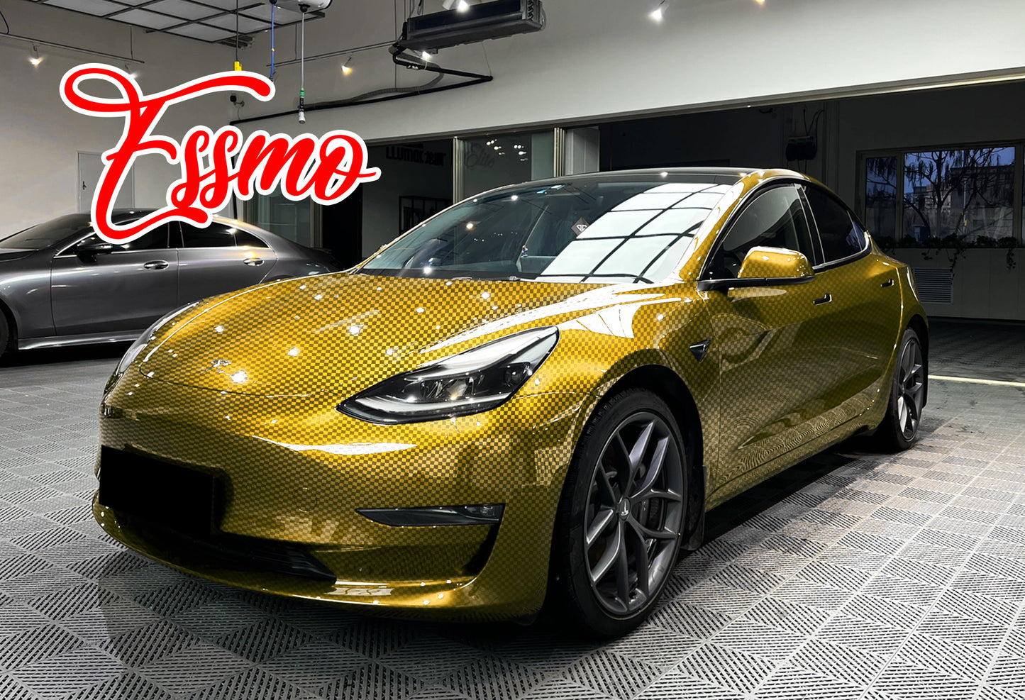 PET Chrome Checker Carbon Fiber Gloss Gold Vinyl Wrap