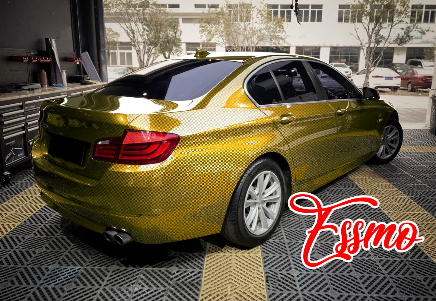 PET Chrome Checker Carbon Fiber Gloss Gold Vinyl Wrap