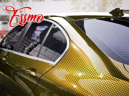 PET Chrome Checker Carbon Fiber Gloss Gold Vinyl Wrap